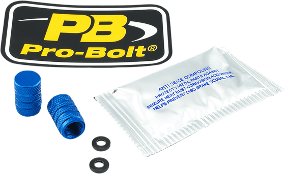 2DCAP10B PRO BOLT aliuminio vožtuvų dulkių dangtelių pakuotė x2 mėlyna