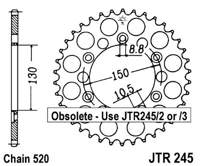 JTR245|2 JT Sprockets plieninė galinė žvaigždutė