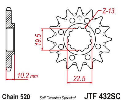 43513JT JT Sprockets priekinė lenktyninė 13 dantukų žvaigždutė 520 jtf43213sc