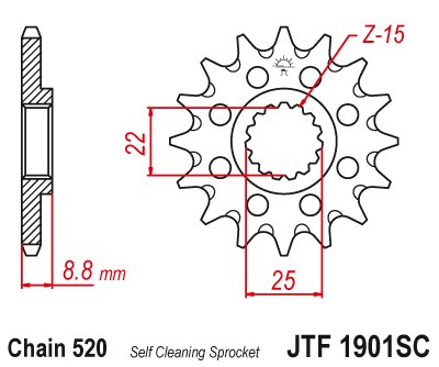 JTF1901SC JT Sprockets lengva savaime išsivalanti priekinė žvaigždutė