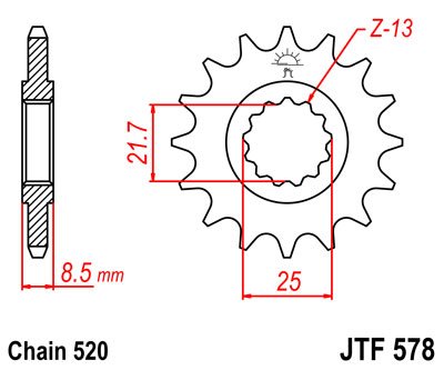 JTF578 JT Sprockets plieninė priekinė žvaigždutė