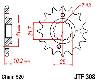 JTF308 JT Sprockets plieninė priekinė žvaigždutė