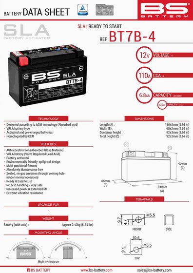 300641 BS BATTERY bt7b-4 sla 12v 105 a akumuliatorius