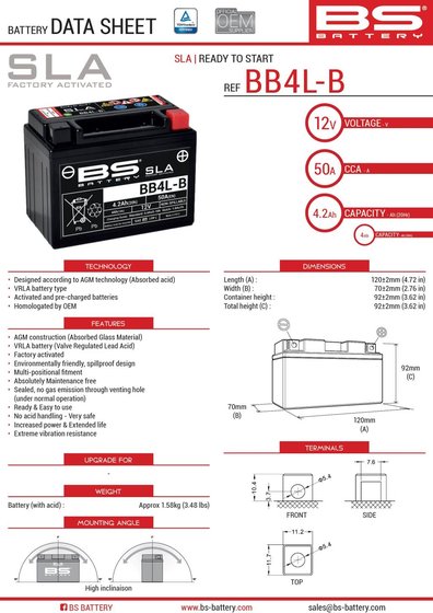 300665 BS BATTERY bb4l-b sla akumuliatorius