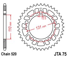 JTA75.44 JT Sprockets lengva galinė žvaigždutė - 44 dantys, 520 žingsnių, aliuminio lydinys