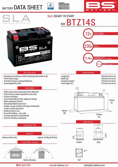 300638-1 BS BATTERY btz14s sla akumuliatorius