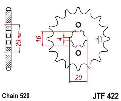 JTF422 JT Sprockets plieninė priekinė žvaigždutė