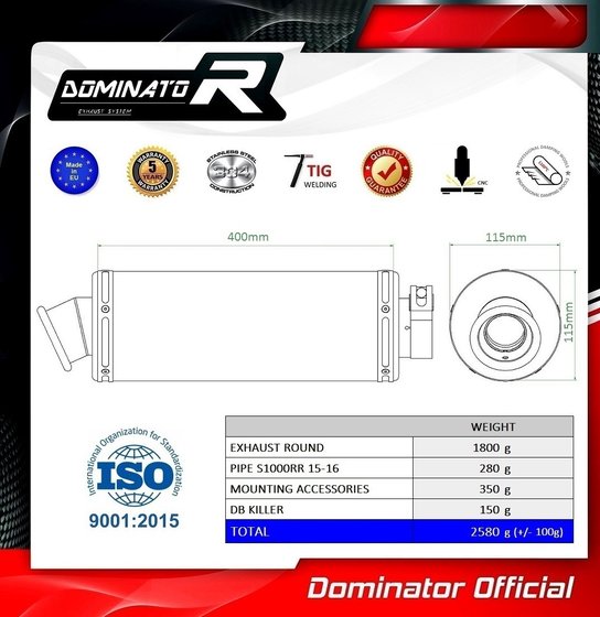 BW046DST-H Dominator homologated exhaust silencer round