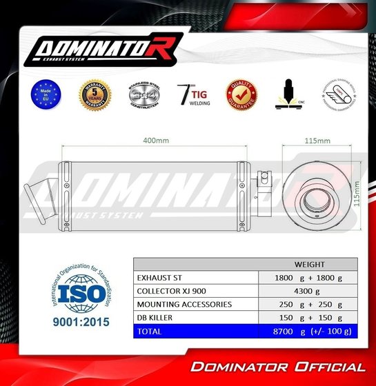 YA016DFSST Dominator full exhaust system collector silencer st + db killer