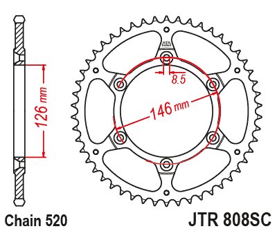 80848JTSC JT Sprockets galinė žvaigždutė 48 danties žingsnis 520 jtr80848