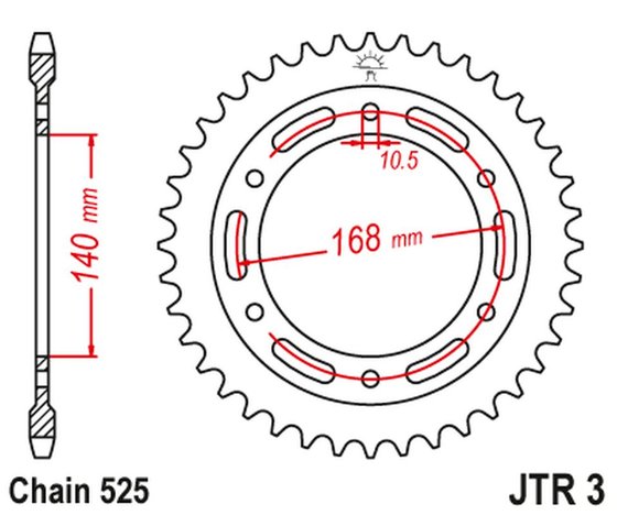 JTR3.47ZBK JT Sprockets galinė žvaigždutė - 47 dantys, 525 žingsnio, juoda