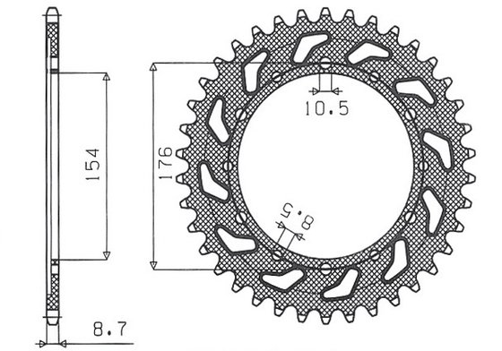 1-5695-43 SUNSTAR SPROCKETS galinė plieninė žvaigždutė - 43 dantys, 530 žingsnių