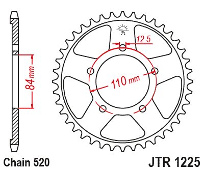 JTR1225 JT Sprockets plieninė galinė žvaigždutė