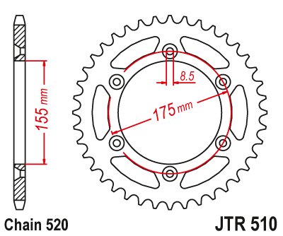 JTR510 JT Sprockets plieninė galinė žvaigždutė