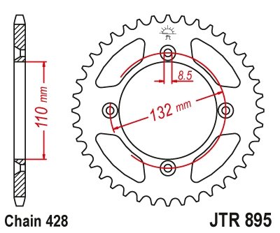 JTR895.49ZBK JT Sprockets galinė atsarginė žvaigždutė - 49 dantys, 428 žingsnis, juoda