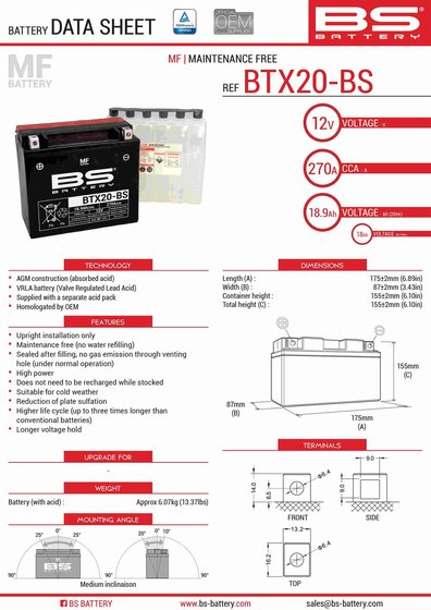 300611 BS BATTERY btx20-bs (ytx20-bs) akumuliatorius