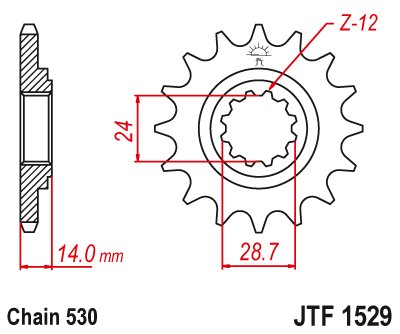 JTF1529 JT Sprockets plieninė priekinė žvaigždutė