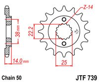 207915JT JT Sprockets priekinė žvaigždutė