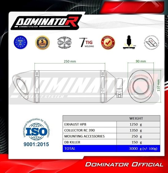 KT074DFSF Dominator full exhaust system silencer hp8 + db killer