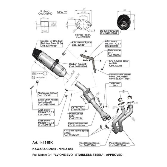 14181EK LEOVINCE lv one evo stainless steel exhaust system with cat