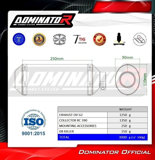 KT074DFSA Dominator full exhaust system silencer ov g2 + db killer