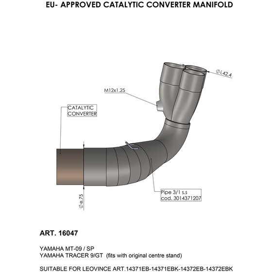 16047 LEOVINCE catalytic converter manifold for yamaha