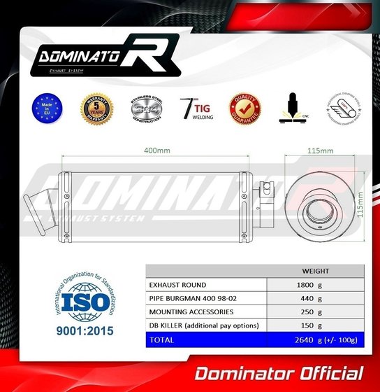 SU038DST-S Dominator exhaust silencer round