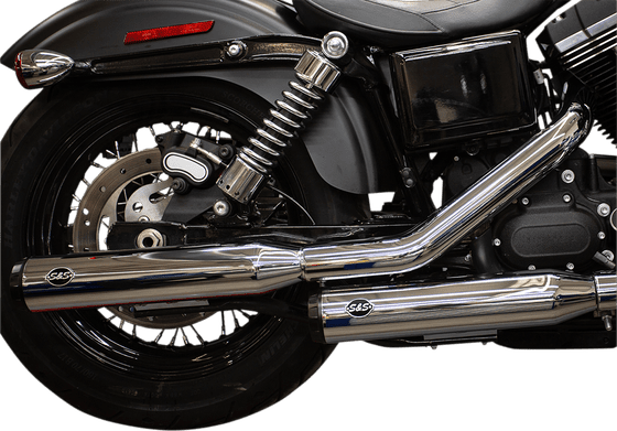 550-0719 S&S CYCLE straggered grand national chrome mufflers with black end caps