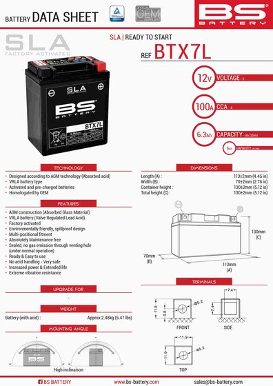 300673 BS BATTERY btx7l sla 12v battery