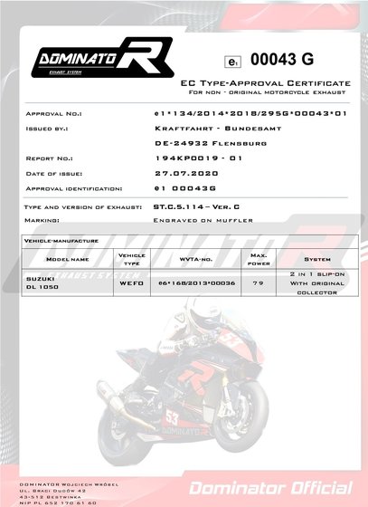 SU094DST-H Dominator eu approved exhaust silencer st