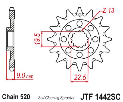 JTF1442SC JT Sprockets lightweight self-cleaning front sprocket