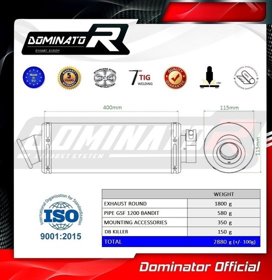 SU070DST-H Dominator homologated exhaust silencer round