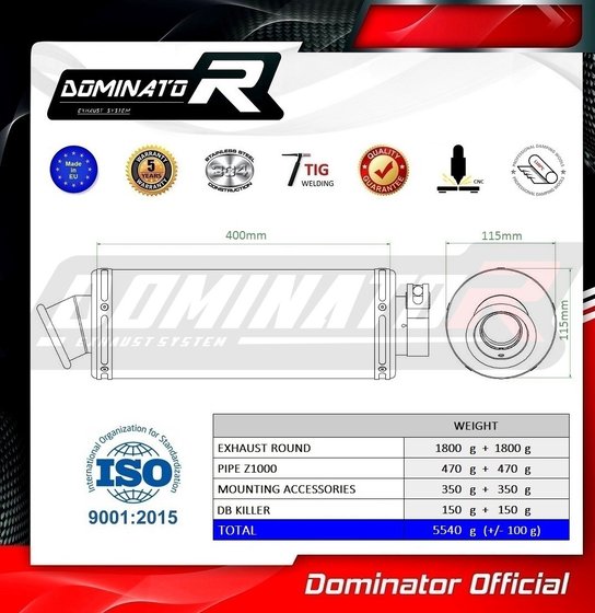 KA022DST-H Dominator homologated exhaust silencer round