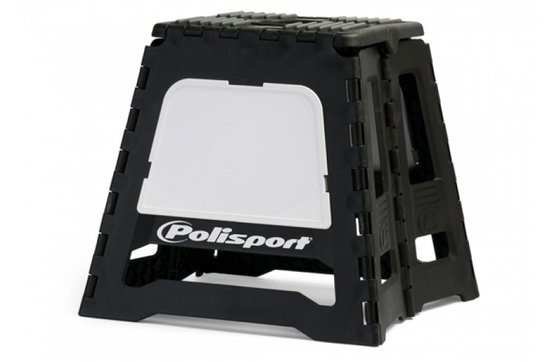 8981500006 POLISPORT foldable pit bike stand in black/white with polisport logo