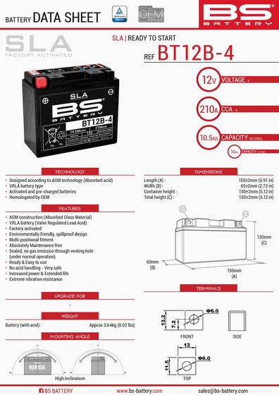 300643 BS BATTERY bt12b-4 sla 12v 210 a battery