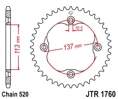 JTR1760 JT Sprockets steel rear sprocket